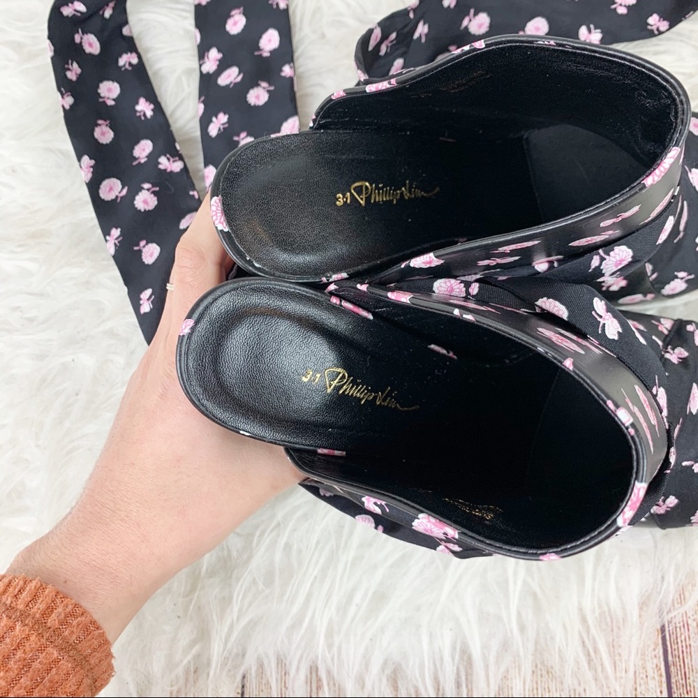 3.1 Phillip Lim Black and Pink Floral Heels - Picture 8 of 12